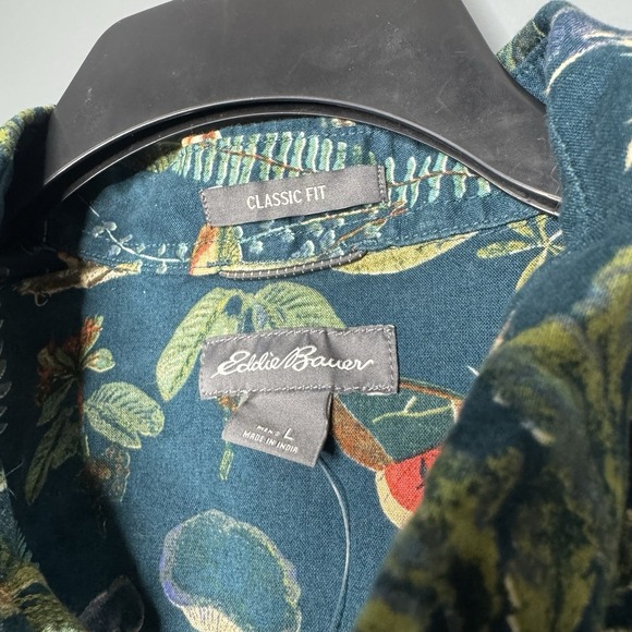 Eddie Bauer Shirt Mens Large Green Mushroom Nature Classic Fit Cotton Hawaiian - Picture 5 of 8
